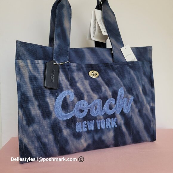COACH Tie Dye Cargo 42 Canvas Large Tote -Midnight Navy color - Picture 2 of 16
